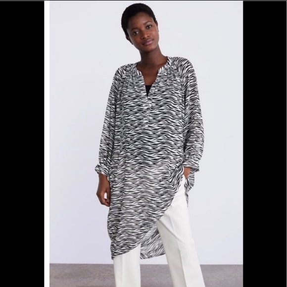 Zara Sheer Zebra Print Long Oversize Blouse Top - Picture 10 of 10
